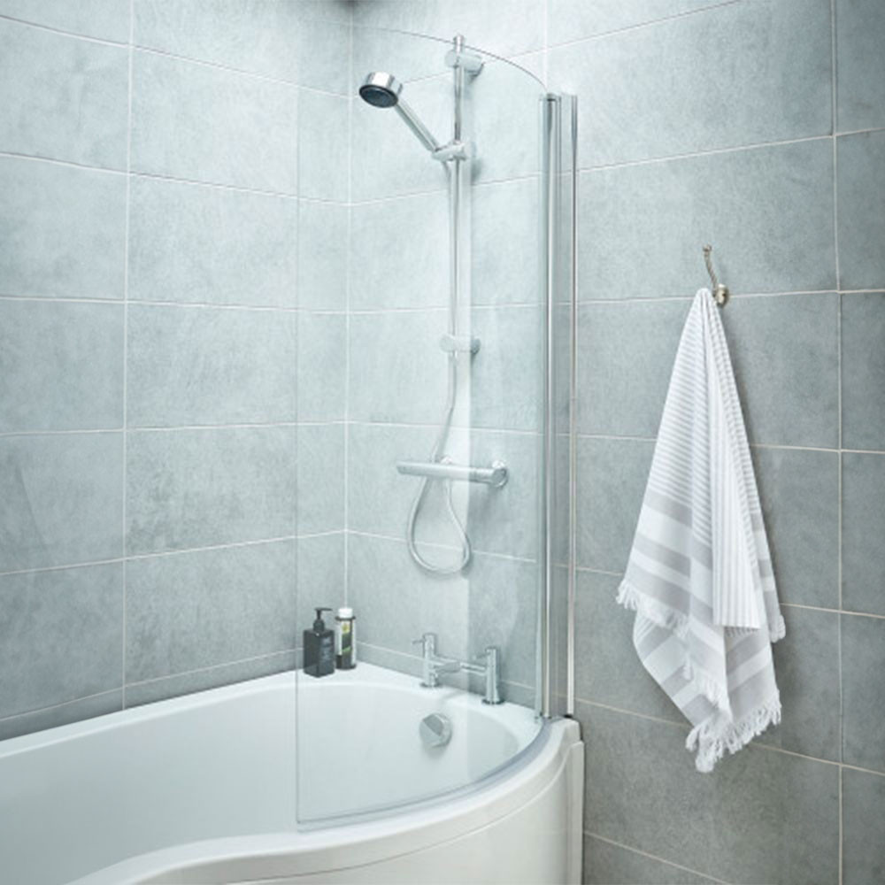 Nuie Curved P-Shaped Bath Screen 6mm | JTPickfords.com